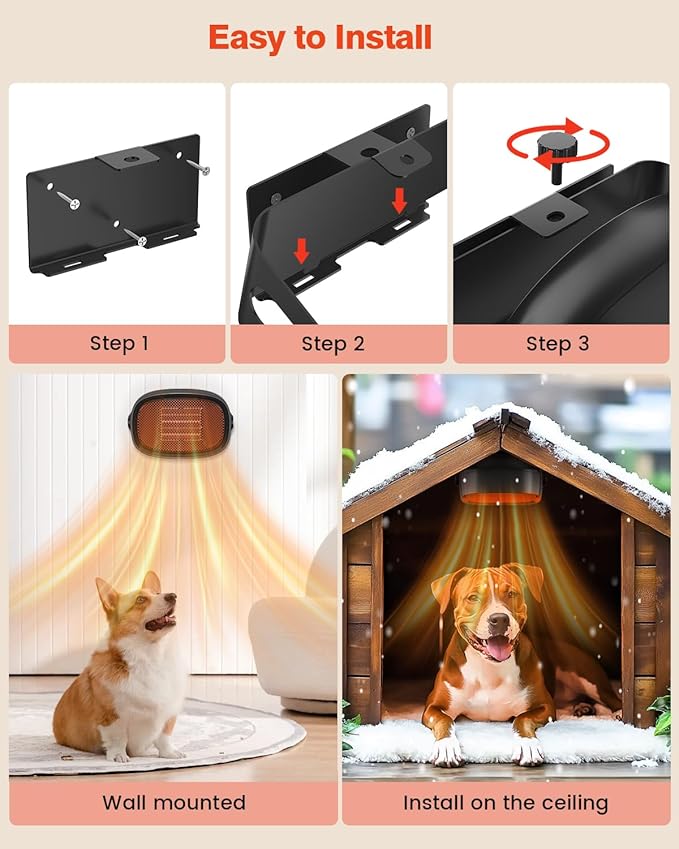 600W Dog House Heater with Thermostat, Pet Warmer for Cold Winter, 6.5 Ft Anti Chew Cord, Pet House Heater for Cold Winter Kennel & Outdoor Cat Shelter,Chicken Coop