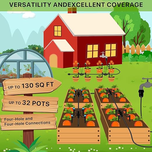 Drip Irrigation System – 2026 Upgraded Garden Watering System with 46FT 1/2'' Tubing, New Quick-Connect 1/4 inch Fittings Automatic Sprinkler for Garden Lawn Greenhouse Plant Flower Bed