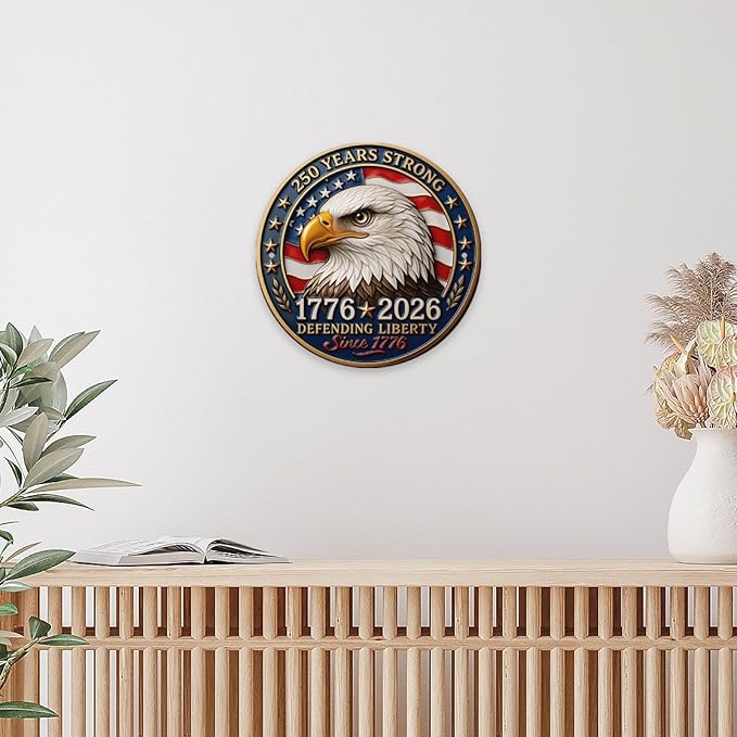 United States 250th Anniversary Metal Sign, 250th Anniversary USA Round Metal Signs for Home Decor, 250 Patriotic American Wall Signs Yard Signs, Gift for US Citizens, Patriotic Collectors