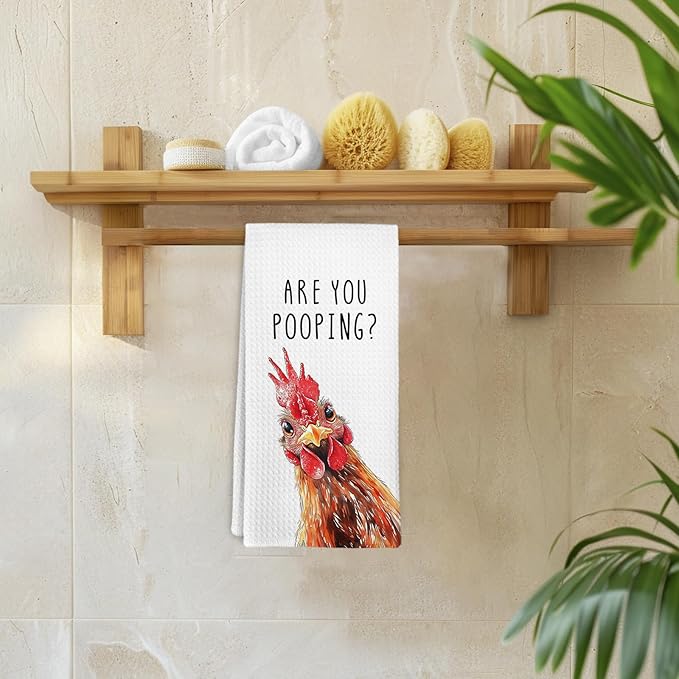 Funny Rooster Chicken Gifts Kitchen Towels and Dish Towel, Funny Bathroom Decor, Chicken Decor Hand Towels, Farmhouse Rooster Decorative Dish Tea Hand Towel for Bathroom Kitchen, 16x24 Inch