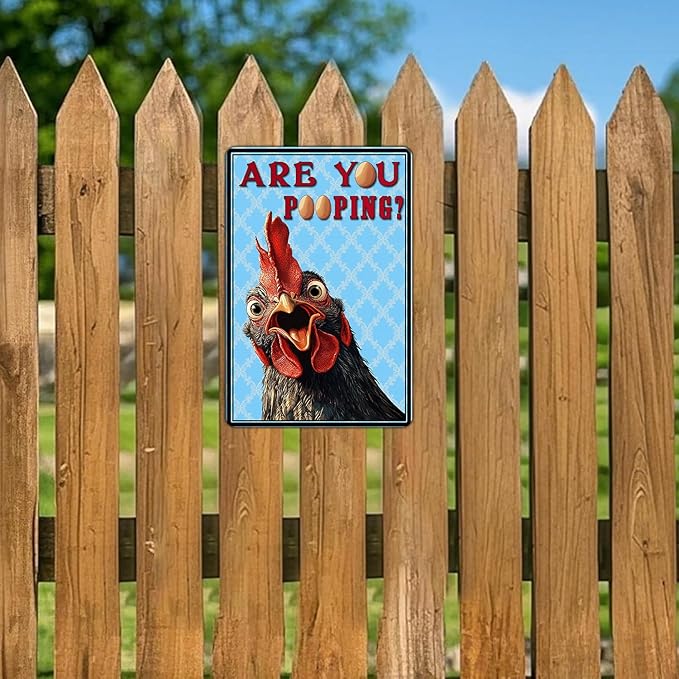 Funny Bathroom Signs Vintage Chicken Are You Pooping Metal Sign Home Chicken Toilet Wall Art Decor Humorous Restroom Kitchen Poster 12x8 Inch