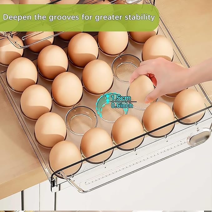 Egg Holder for Fridge，Egg Dispenser for Refrigerator,Stackable egg Organizer for Refrigerator with Drawers，Storage Countertop, Kitchen & Outdoor Timed Freshness
