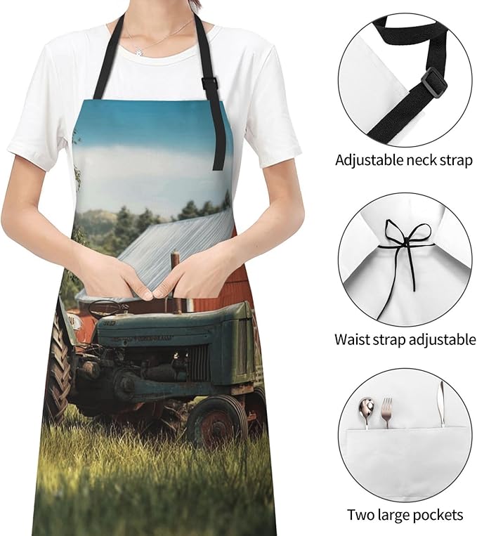Waterproof Aprons for Women Men Adjustable Bib Company Farm Tractor Apron Chef Cooking Aprons for Kitchen