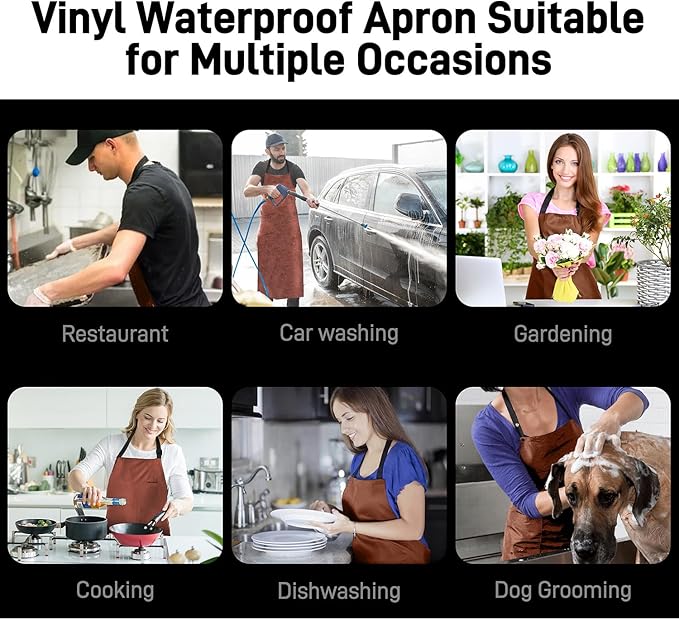 Waterproof Apron with Comfortable Adjustable Bib Rubber Vinyl Dishwasher Heavy Duty Apron for Men Women Dishwashing