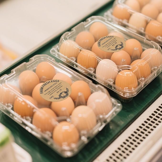 500 PCS Fram Fresh Eggs Carton Labels with Collection Date 2 Inches Natural Brown Kraft Stickers Self Adhesive Writable Handling Packaging Sticker for Chicken Quail Duck Farmhouse