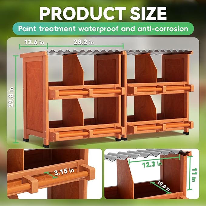 2-Tier Chicken Nesting Box, 8 Compartment Wooden Nesting Box for Chickens with Waterproof Roof, Non-Slip Stable Base, Heavy Duty Chicken Laying Boxes for Hens, Duck, Poultry, Bird, Orange