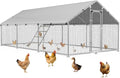Large Metal Chicken Coop Run with Roosting Perch, Outdoor Poultry Cage with Waterproof & UV-Resistant Cover for Chickens, Ducks, Rabbits in Yard or Farm Use, Spire Roof(8.9'W x17.7'L x 6.6'H)