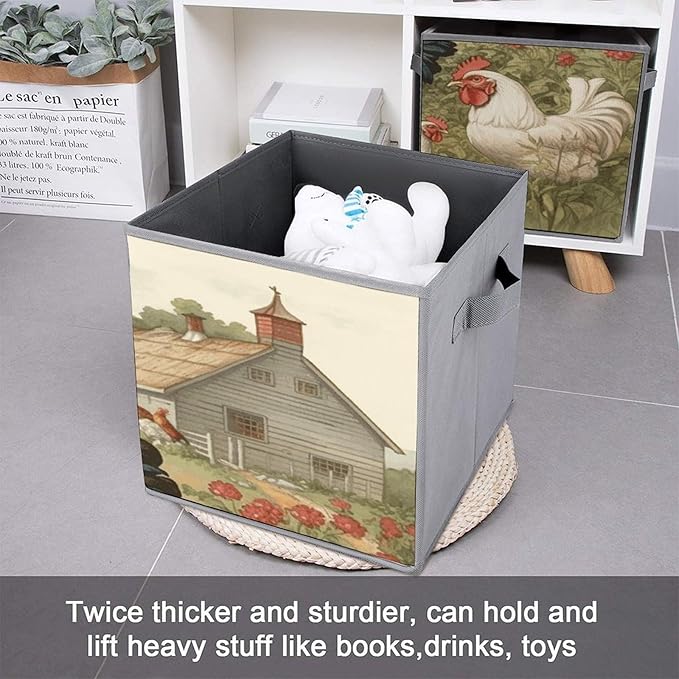 Chickens And Farm Storage Bins Cubes Fabric Cube Organizer Foldable Storage Boxes Large Storage Baskets Oxford Cloth Cube Bins for Home Clothes Closet Organizers 6 Pack