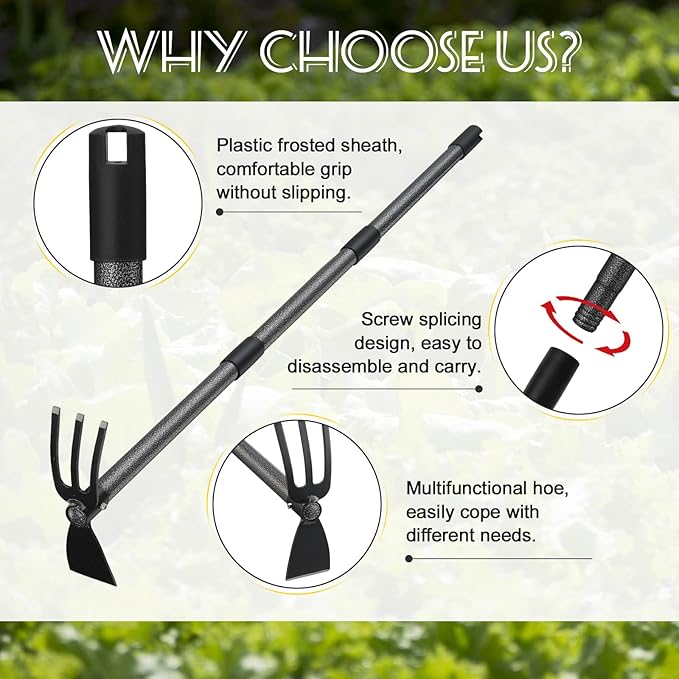 Hoe Garden Tool, 30 Inch Garden Hoe Long Handle for Weeding, Hoe Cultivator 2 in 1 Hand Garden Tools for Gardening Tools Planting