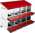 8 Compartment Large Metal Hen Laying Box,Chicken Nesting Box, Roll Away Nesting Box for Laying Eggs,Wall Mount Chicken Nesting Boxes, Easy Egg Collection, Cleanable Pull Out Hen Roosting Boxes, Red