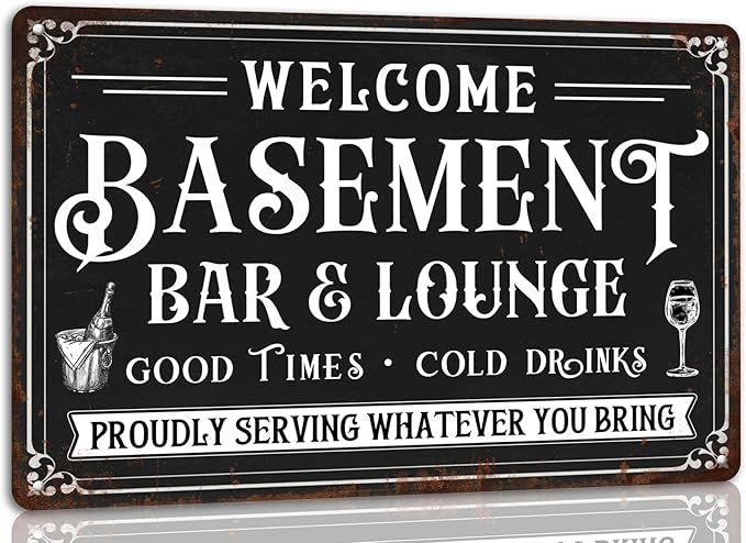 Generic Welcome Basement Bar and Lounge Metal Sign Lounge Accessories Decor Vintage Metal Tin Signs Farmhouse Patio Porch Home Wall Decorations 8x12 Inch