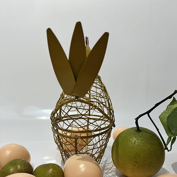 Chicken Wire Egg Basket Egg Holder Farmhouse Rustic Vintage Rooster Decor Chicken Shaped Egg Basket Fruit Storage Wire Basket For Collecting And Countertop Storing Egg (Gold)