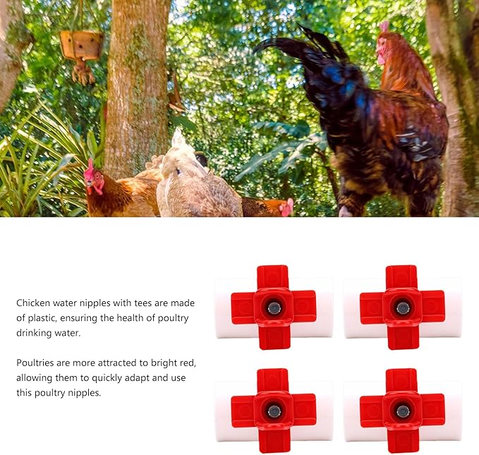 Aramox 10PCS Chicken Waterer Nipples, Automatic Poultry Drinking System Leakproof Design with Tee Fittings, for Chickens and Chicks