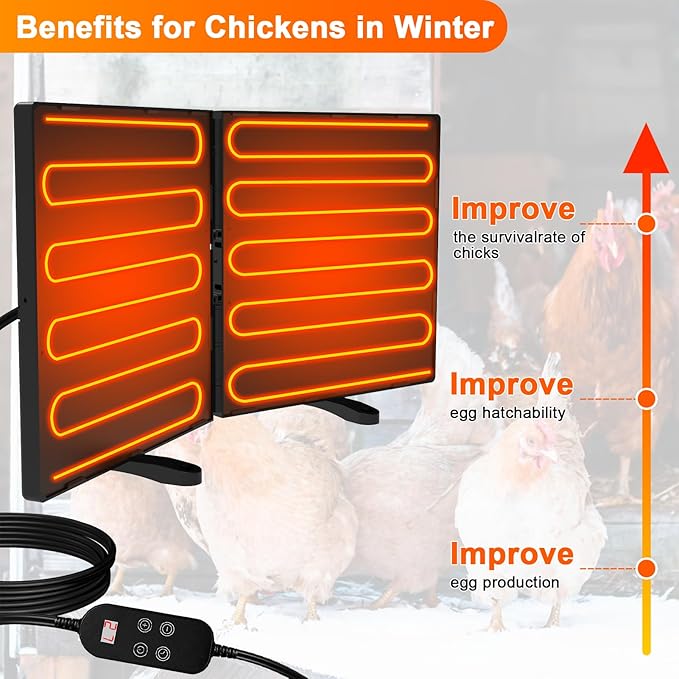 Chicken Coop Heater for Winter, Adjustable Temperature and Time Setting Chicken Heater for Inside Coop, 220W Radiant Heat Large Size Waterproof Chicken Coop Warmer for Outdoor Pet, 22.5'' X 11.2''
