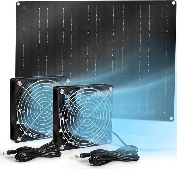 15W Solar Fan, Dual Metal Shell Exhaust Fan Kit for Chicken Coops, Greenhouses, Sheds, Pet Houses, and Windows