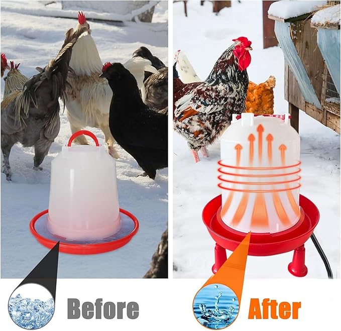 Thermostatic Heated Chicken Waterer,Farm Innovators Heated Chicken Waterer,3L Winter Poultry Waters Heater with Detachable Legs and Easy-Fill Funnel for Chicken Coop Birds,Winter Outdoor (red1)