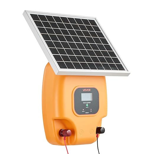 VEVOR Solar Fence Charger, 1J 10 kV Solar Powered Fence Charger, 1.86 Miles Range, Electric Fence Energizer Kit, Keep Out Predators, 3 Days Runtime, for Livestock, Poultry, Garden Protection