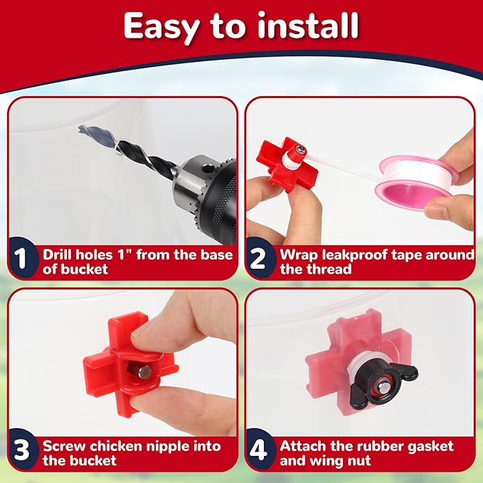 12 Pcs Chicken Waterer Nipples, Horizontal Chicken Waterer Nipples with Drill Bits, Automatic Poultry Nipple Watering for Poultry Coop Ducks, Non Leak