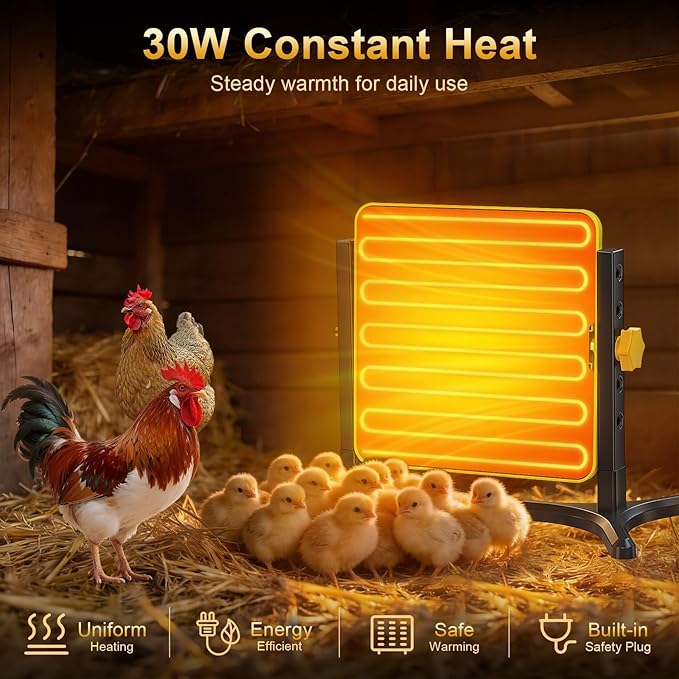 Brooder Plate for Chicks, 50–158℉ Chick Heat Plate with Smart Thermostat, UL Certified Radiant Heating Panel Brooder Heater, 5 Adjustable Heights & 360° Angle for Poultry Brooding & Chicken Coop Use