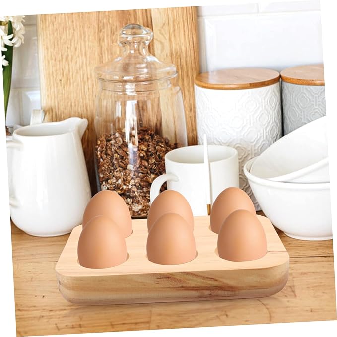 6holes Wooden Egg Holder Tray for Refrigerator Durable Natural Wood Egg Storage Container Capacity for Kitchen Organization and Display Housewarming Gift