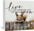 Squirrel Sign - Squirrel Gifts For Women, Live Like Someone Left The Gate Open Wooden Box Signs, Farmhouse Wood Decoration Home Decor For Desk Table Shelf 5x5 Inch