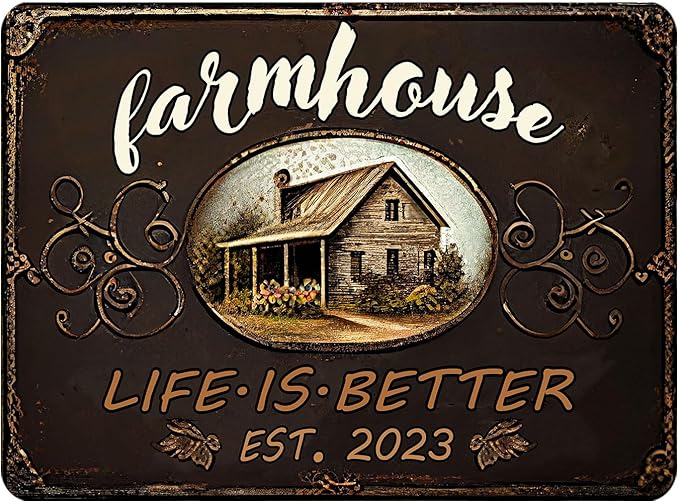 Rustic Farmhouse Metal Sign Vintage Style Life is Better Wall Decor Gift 12x8 Inches