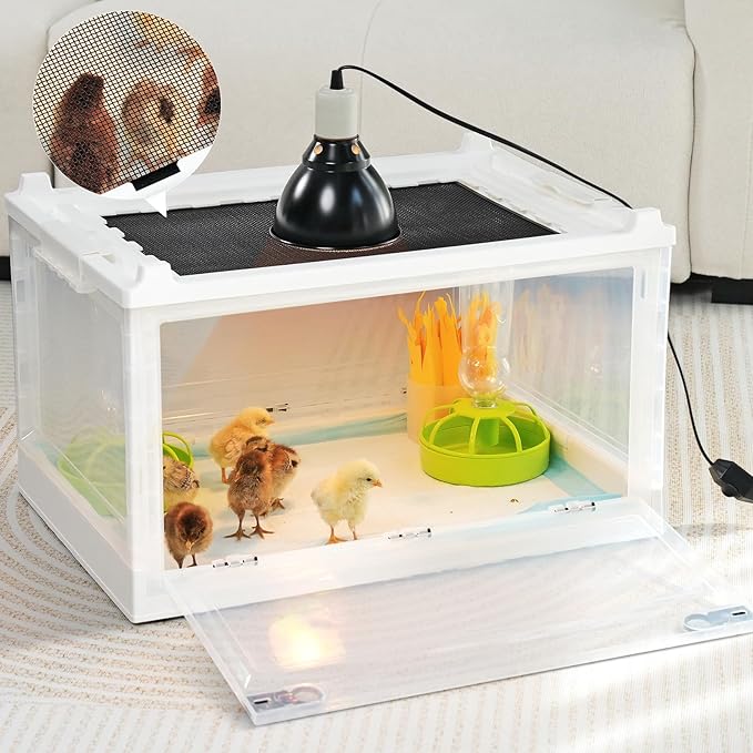 Brooder Box for Chicks, Chicken Brooder Box Warms Up to 25 Chicks Adjustable Temperature Poultry Breeding Box Heater for Duckling Chick Quail Birds, with Humidifier and Metal Sunroof