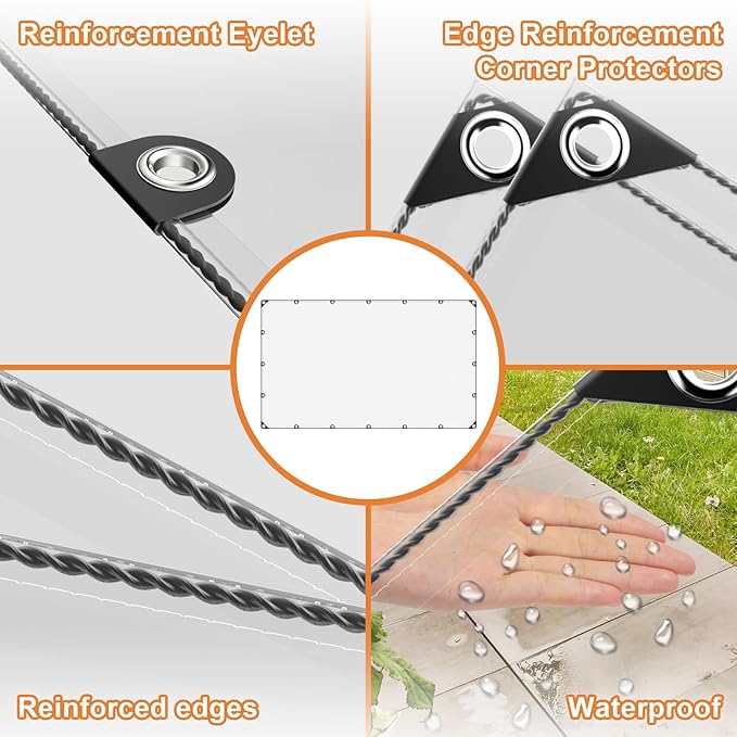 10’ x 13’ Clear Tarp, Clear Vinyl Tarp with Grommets, Heavy Duty Waterproof Transparent Plastic Tarpaulin Cover for Patio, Porch, Window, Outdoor Curtain, Chicken Coop, and Greenhouse