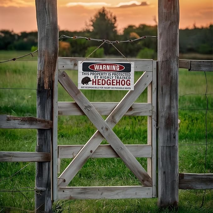 Warning Signs, The Property is Protected By Highly Trained Hedgehog Sign, Decorative Wood Hanging Wood Plaque, Hedgehog Decor, Wooden Decoration for Yard Street Garden Garage Outdoor Home