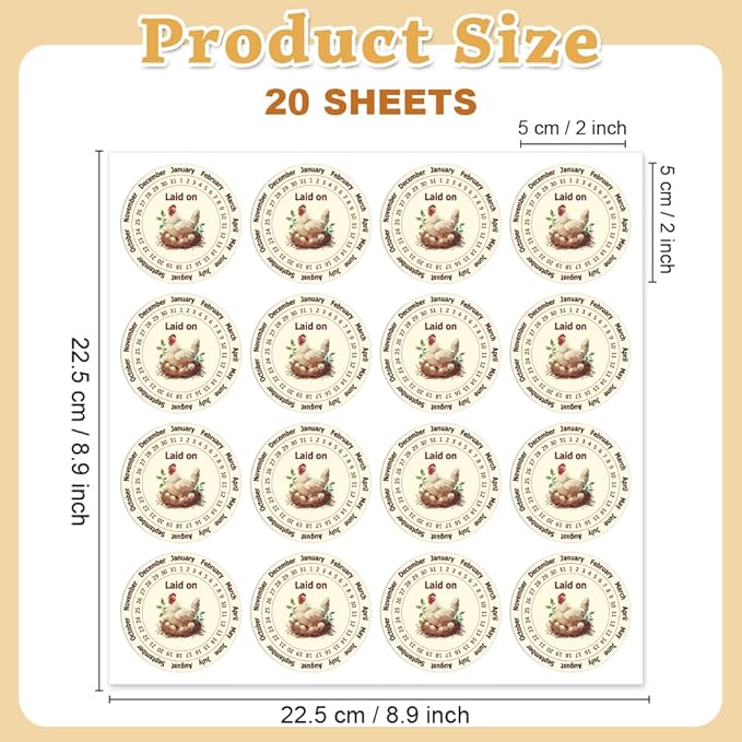 320 Pcs Egg Carton Labels, 2 Inch Round Farm Fresh Lain on Sticker PET Adhesive Egg Packaging Sticker for Box Container Carton Farm Supplies
