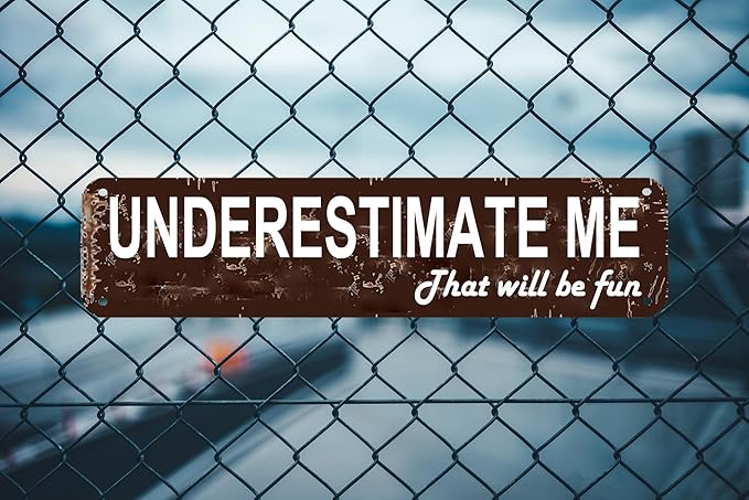 Underestimate Me That Will Be Fun Sign 16x4 Inch Rustic Motivational Metal Sign - Farmhouse Style Wall Decor for Office, Home Gym, Living Room