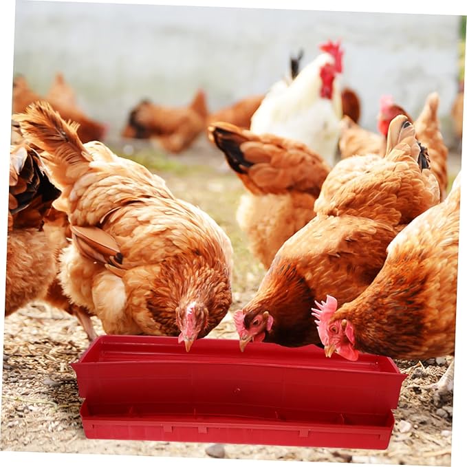 VANZACK Automatic Chicken Feeder Adjustable Feeding Trough Gravity-Fed Poultry Food Container for Quail and Chickens 2-Piece Set Easy to Install