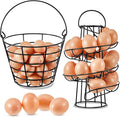 Zubebe 2 Pcs Egg Basket Storage, Spiral Fresh Egg Collecting Holder Countertop Metal Wire Rack Functional Dispenser for Kitchen Display(9.4'',handle Style)