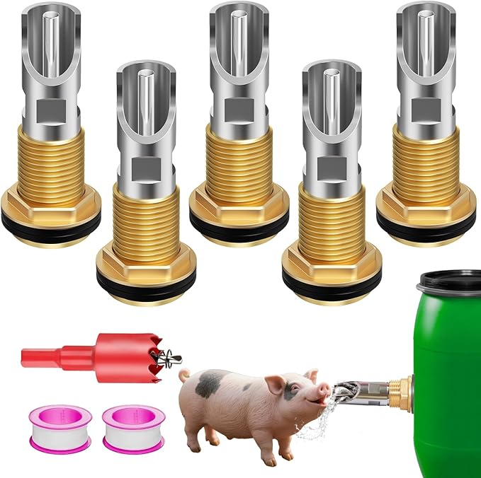 Pig Water Nipple，Pig Nipple Waterer for Barrel Kit，Automatic Pig Nipple Drinkers Kit，Piglets Nipple Feeders ，Hog Feeder Nipple