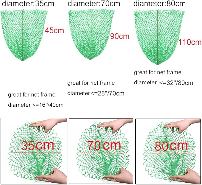 Fishing Net Replacement Netting Fishing Landing Net Replacement Net for Freshwater Saltwater Fishing Green 6 Sizes