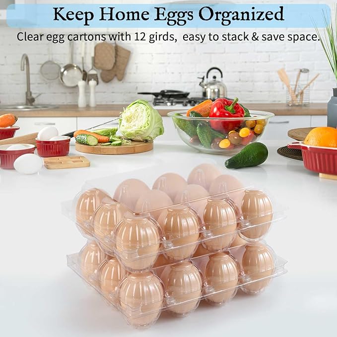 80 Packs Egg Cartons, Egg Cartons Cheap Bulk, Eggs 12 Count Clear Plastic Egg Containers for Chicken Farm, Reusable Egg Tray Holder for Refrigerator Storage, Family Market Camping with Sticker Labels
