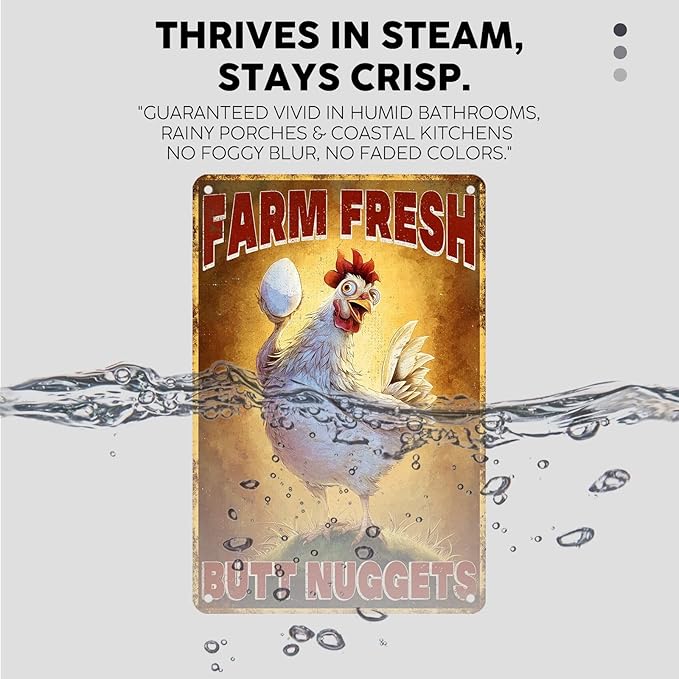 Vintage Chicken Tin Sign Farm Fresh Butt Nuggets Retro Metal Sign Funny Chicken Lovers Nostalgic Rustic Wall Decor For Home Farmhouse Coop Poultry House Kitchen Outdoor Yard 12 * 8In