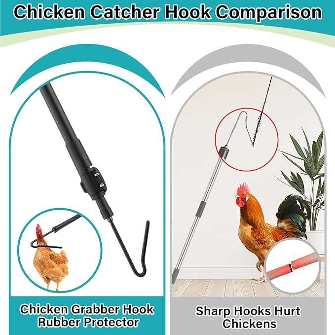 Chicken Catcher Net,37 to 64in Chicken Catcher Leg Hook Extra Long Handle Animal Catcher Pole Heavy Duty with Frosted Tube Extension Pole Poultry Hook Fowl Catcher (Black Tube)