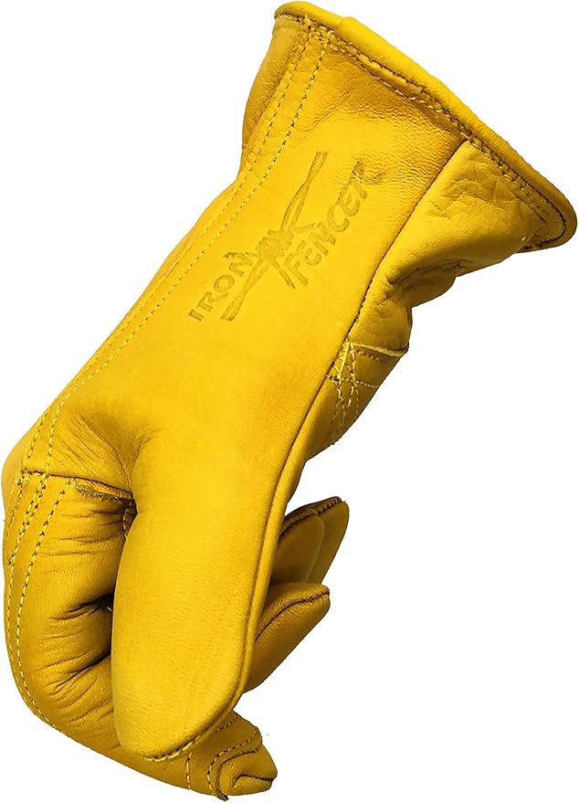 Iron Fencer Leather Work Glove- 207 X-Large Cowhide Leather Fencing Gloves for Men Heavy Duty Double Palm, Guantes de Trabajo, Ranch, 207XL
