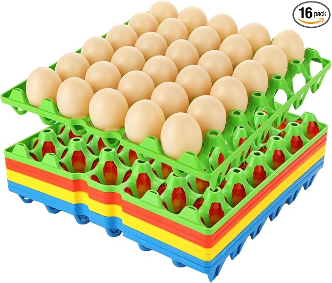 16 Pack Plastic Egg Tray Egg Crates, 30-Egg Flats Egg Cartons, Stackable Egg organizer Crates for Home Chicken Farmers, Plastic Egg Crate Hold Multiple Eggs for Storing, Sorting, Shipping Eggs
