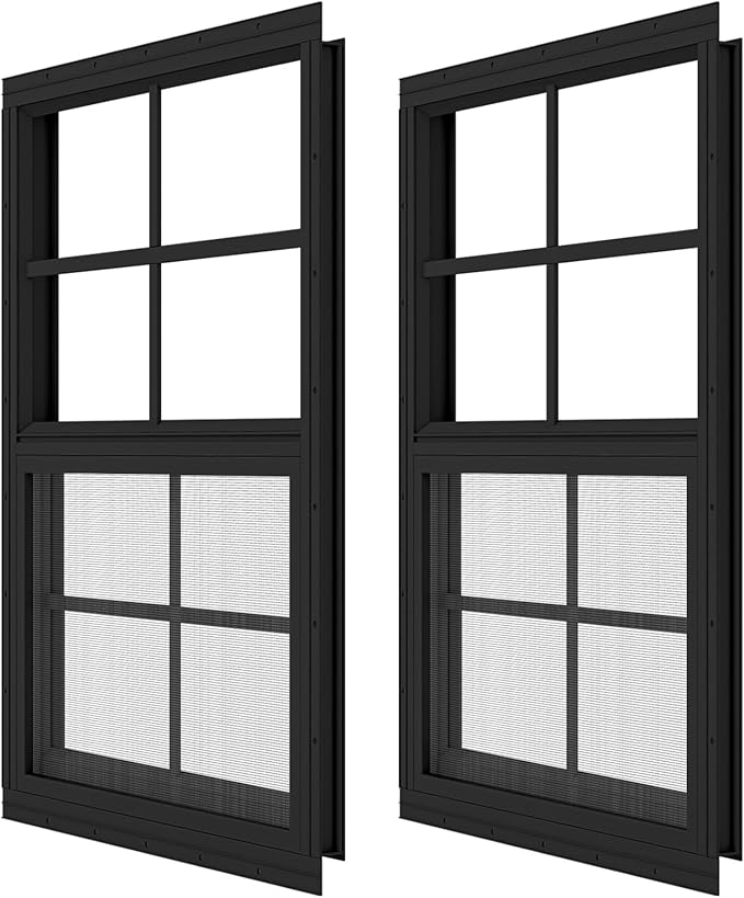 2 Pack Shed Windows 24" x 36" Flush Mount Window with Tempered Glass,House Small Windows,Household Sliding Windows for Chicken Coop, Playhouse, Household, Garage-Black