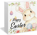 Happy Easter Bunny Wooden Box Sign Desk Decor, Easter Rabbit Decor, Spring Floral Egg Bunny Wood Signs for Bedroom Home Office Desk Table Shelf Decorations, 5x5 Inch