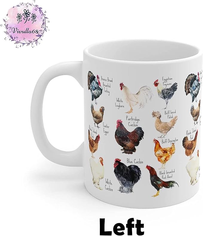 Breeds of Chickens Cup Gifts for Women - Chicken Mom & Owner Mugs, Coffee Mug with Roosters & Farm Themes, 11Oz White