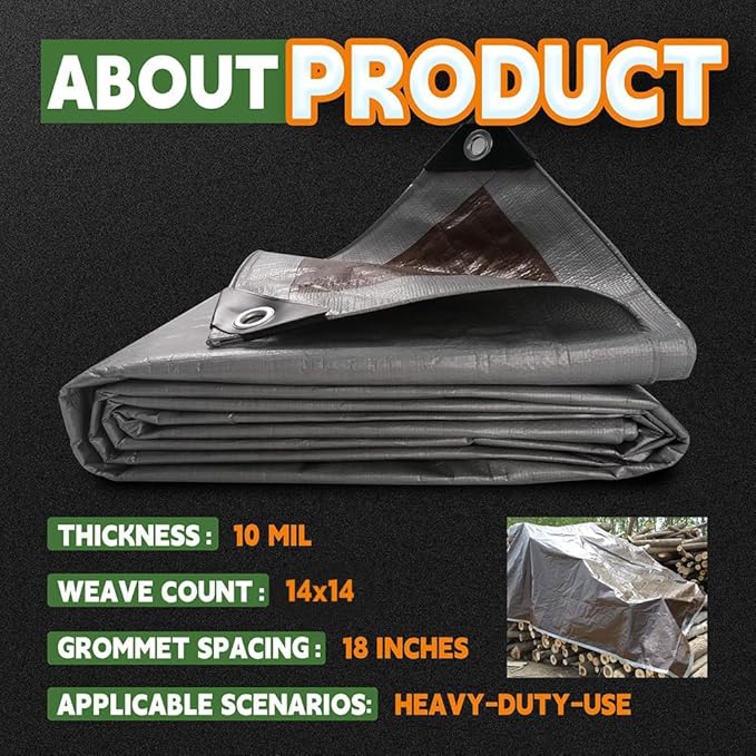 RAINDEWAY Tarps Heavy Duty Waterproof 5x7 Feet(3 Pack),10Mil Thick Multipurpose Small Tarp Cover with Metal Grommets and Reinforced Edges,Silver/Brown Tarp