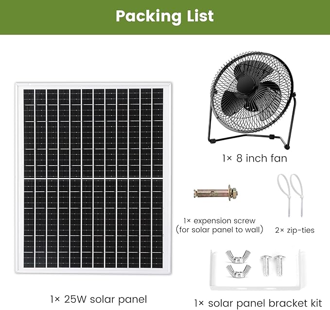 8" Solar Floor Fan for Home Outdoor Chicken Coop Greenhouse Dog House Summer Air Circulation Cooling, 25W Solar Powered with 2000 RPM High Speed