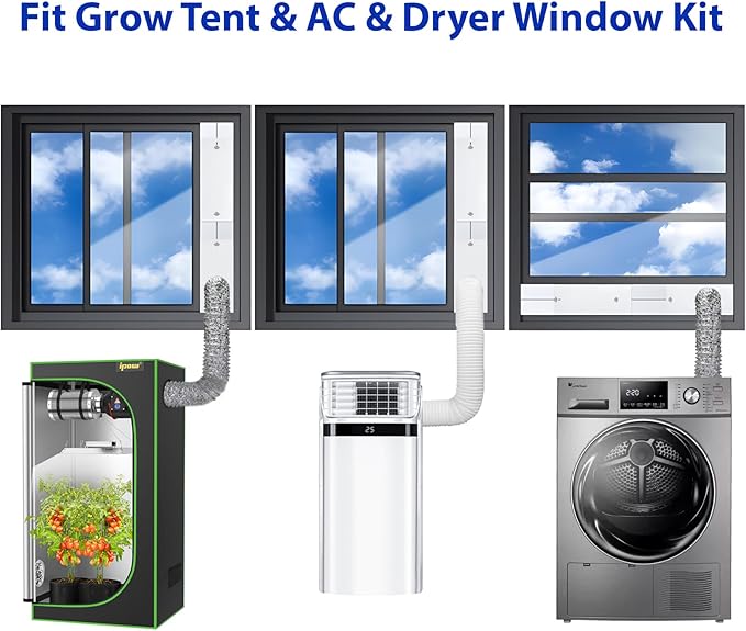 AC Window Vent Kit, Portable Air Conditioner Window Kit, Universal for 4” & 6” Ducting & 5.1"/5.9" Hose, Upgraded AC Sliding Window Seal Kit for HVAC, Inline Fans, Duct Fans, Grow Tent, Dryer