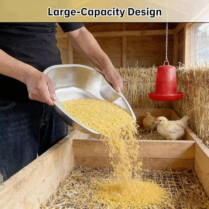 Transfer-Focused Chicken Poop Scooper for Coop, Multi-Purpose Stainless Steel Hand Scoop for Transferring Manure, Chicken Sand, Litter, Bedding, Trash & Chicken Feed, Essential Coop Supplies