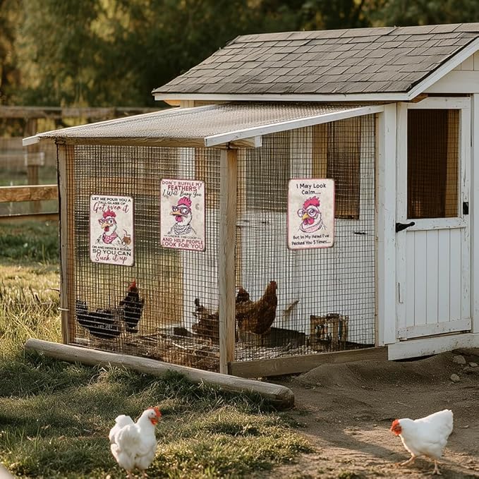 Heuhuww Funny Chicken Signs Vintage Rooster Tin Decorative Sign for Outdoor Farm Fence Home Bar Chicken Gifts for Women 12" x 8"(H6)