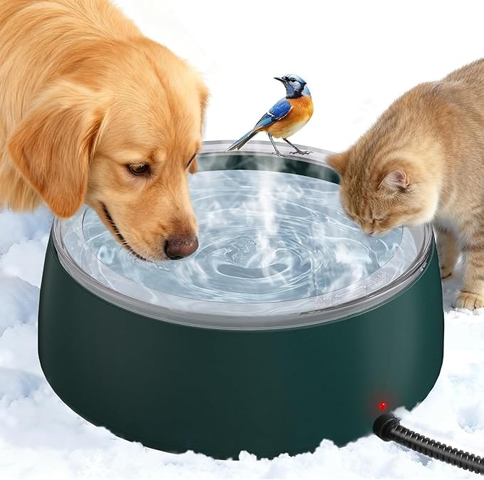Newget 3L Heated Water Bowl, Outdoor Large Heated Dog Bowls, Outside Waterproof Heated Pet Bowl with Chew Resistant Cord, Smart Thermal Dish Provides Drinkable Water in Winter for Cat, Rabbit, Chicken