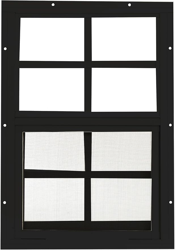 Shed Windows 12x18 (1-Pack) | Sliding Windows with Tempered Glass & Screens | Flush Mount, Black Aluminum Frames for Sheds, Chicken Coops & Playhouses